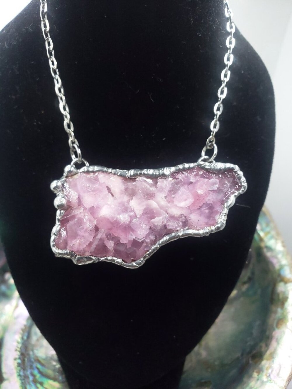 Pink Calcite crystal necklace